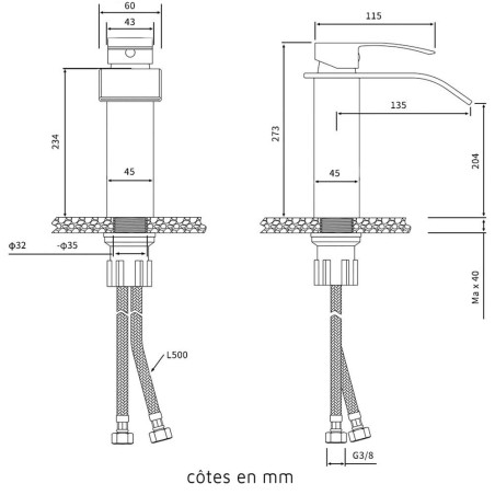 Mitigeur lavabo CASCADE Noir Mat pour vasque à poser