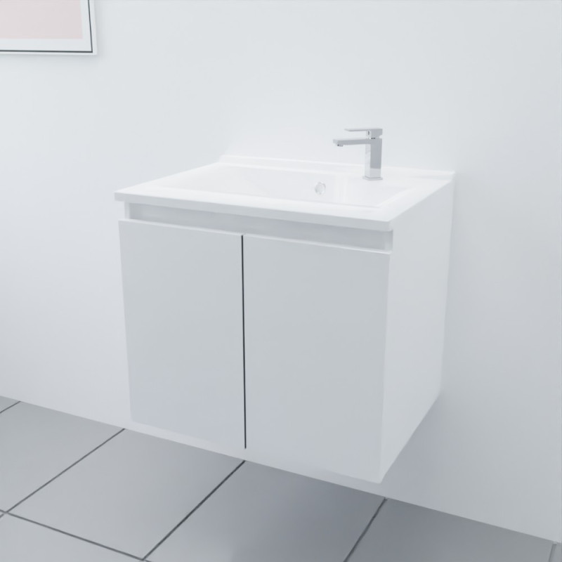 Meuble avec plan simple vasque PROLINE 60 cm couleur blanc brillant Meuble avec plan simple vasque PROLINE 60 cm couleur blanc brillant
