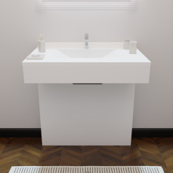 Meuble simple vasque EPURE 80 cm - adapté PMR - laqué blanc brillant 