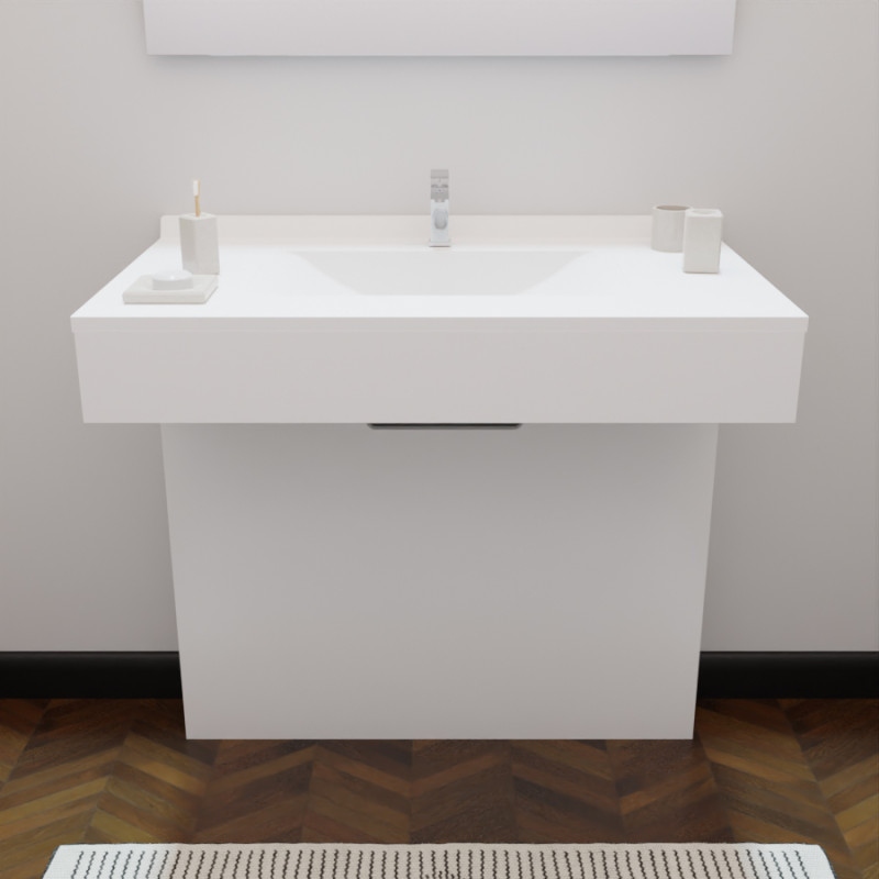 Meuble simple vasque EPURE 90 cm - adapté PMR - laqué blanc brillant Meuble simple vasque EPURE 90 cm - adapté PMR - laqué blanc brillant