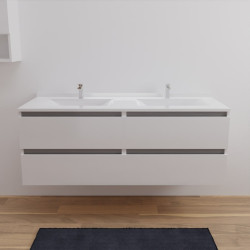 Meuble double vasque ARLEQUIN 140 cm x 55 cm - Traverses grises - plan vasque blanc