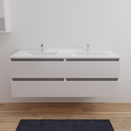 Meuble double vasque ARLEQUIN 140 cm x 55 cm - Traverses grises - plan vasque blanc