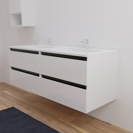 Meuble double vasque ARLEQUIN 140 cm x 55 cm - Traverses noires - plan vasque blanc