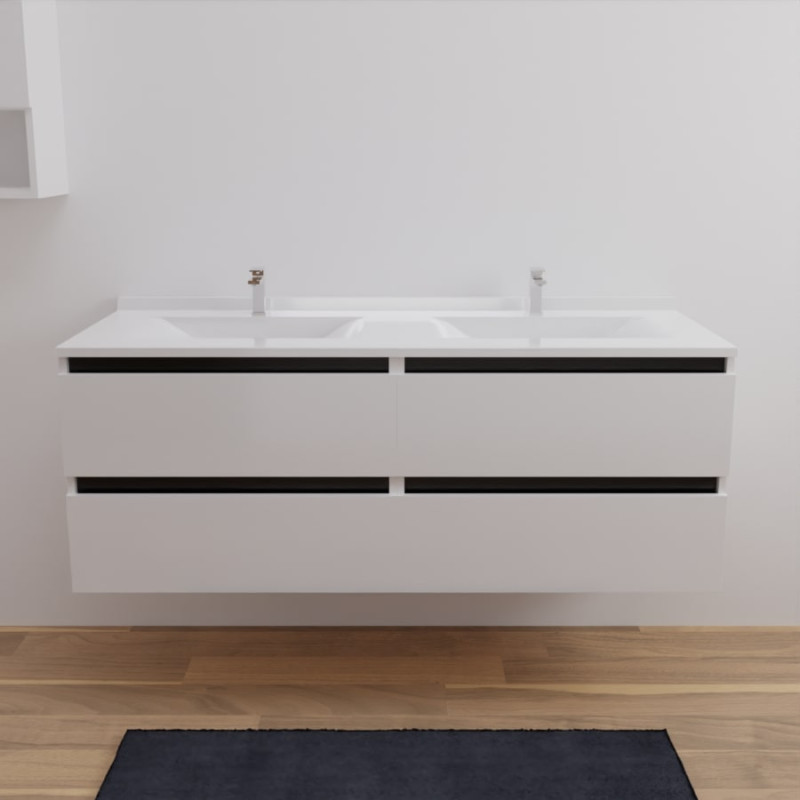Meuble double vasque ARLEQUIN 140 cm x 55 cm - Traverses noires - plan vasque blanc Meuble double vasque ARLEQUIN 140 cm x 55 cm - Traverses noires - plan vasque blanc