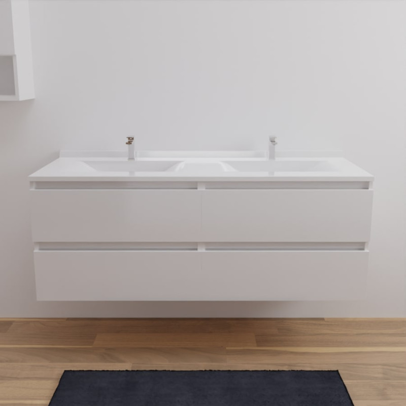 Meuble double vasque ARLEQUIN 140 cm x 55 cm - Traverses blanches - plan vasque blanc Meuble double vasque ARLEQUIN 140 cm x 55 cm - Traverses blanches - plan vasque blanc