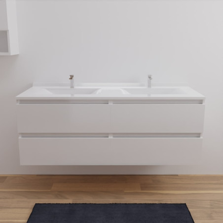 Meuble double vasque ARLEQUIN 140 cm x 55 cm - Traverses blanches - plan vasque blanc