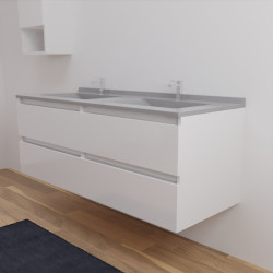Meuble double vasque ARLEQUIN 140 cm x 55 cm - Traverses blanches - plan vasque gris
