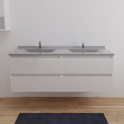 Meuble double vasque ARLEQUIN 140 cm x 55 cm - Traverses blanches - plan vasque gris
