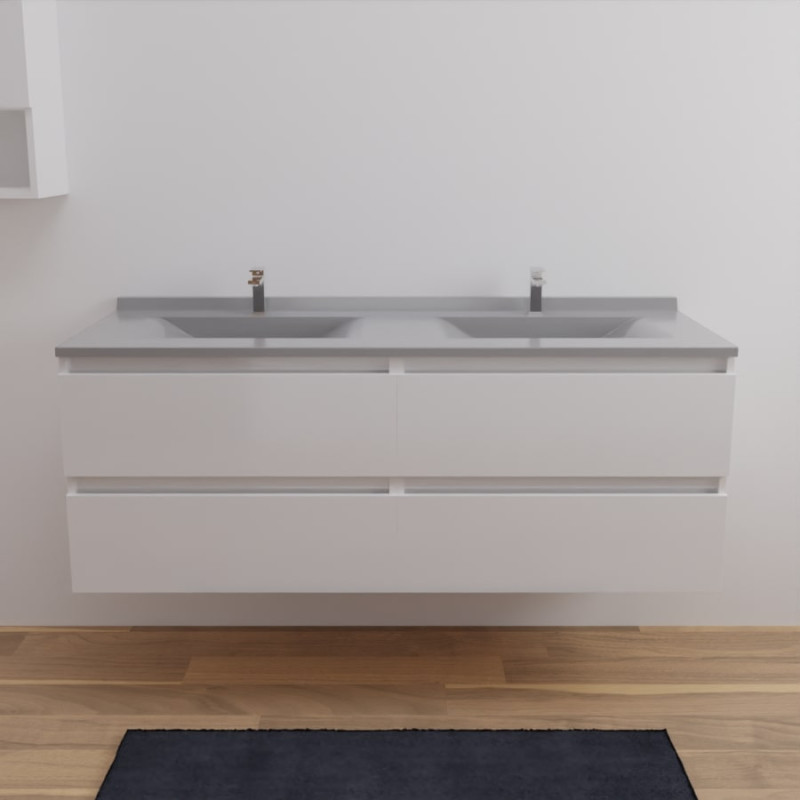 Meuble double vasque ARLEQUIN 140 cm x 55 cm - Traverses blanches - plan vasque gris Meuble double vasque ARLEQUIN 140 cm x 55 cm - Traverses blanches - plan vasque gris