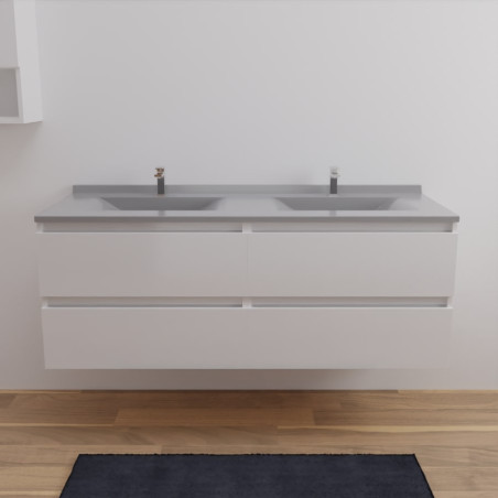 Meuble double vasque ARLEQUIN 140 cm x 55 cm - Traverses blanches - plan vasque gris