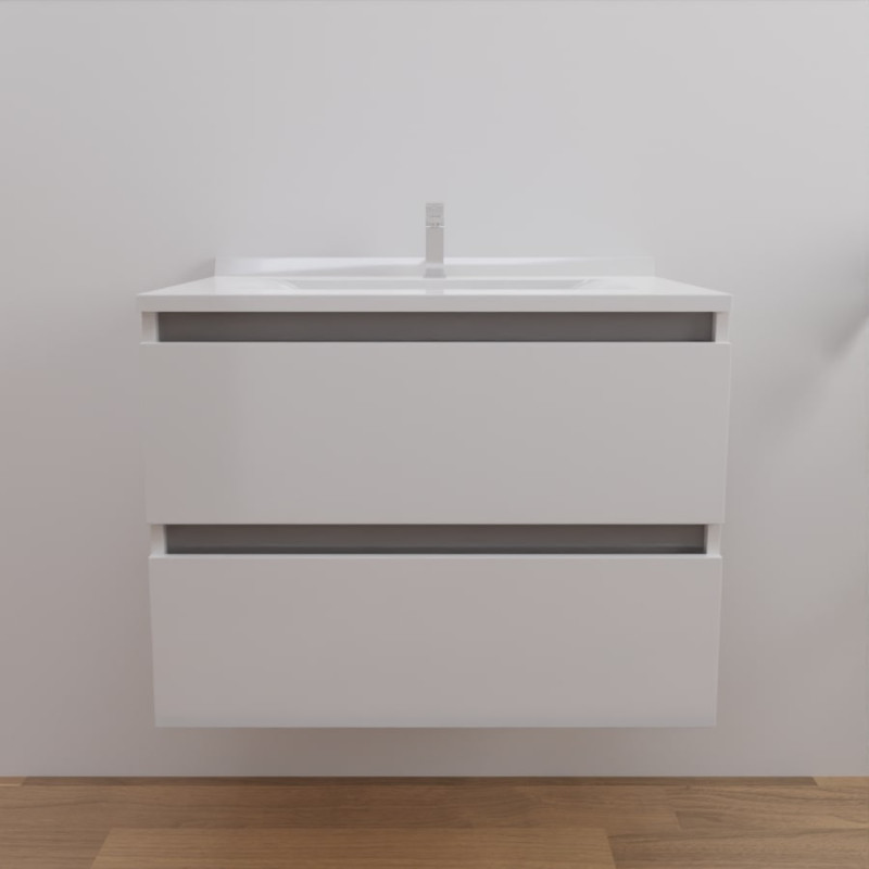 Meuble salle de bain ARLEQUIN 70 cm - traverses grises et plan vasque blanc Meuble salle de bain ARLEQUIN 70 cm - traverses grises et plan vasque blanc