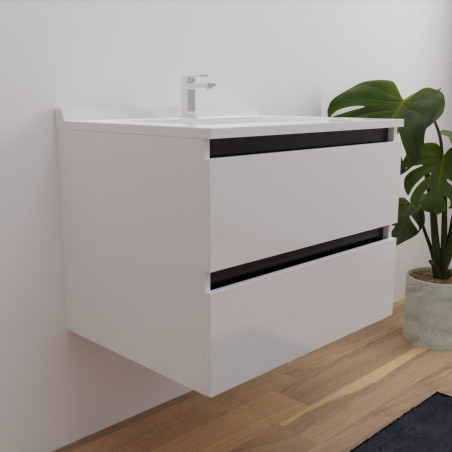 Meuble salle de bain ARLEQUIN 70 cm - traverses noires et plan vasque blanc
