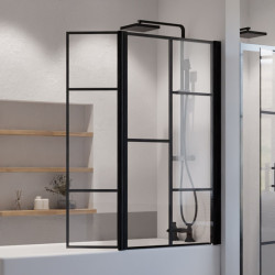 Paroi de baignoire noir en verre sérigraphié motif verrière d'atelier ATELIA 80 cm + volet mobile 40 cm