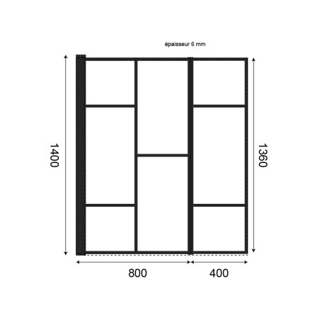 Paroi de baignoire noir en verre sérigraphié motif verrière d'atelier ATELIA 80 cm + volet mobile 40 cm