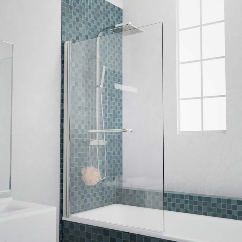 Paroi de baignoire pivotant en verre sécurit profilé chromé 90 cm x 140 cm - MURPHY Paroi de baignoire pivotant en verre sécurit profilé chromé 90 cm x 140 cm - MURPHY
