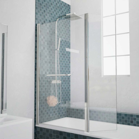 Paroi de baignoire pivotant 80 cm + volet mobile 40 cm en verre sécurit profilé chromé MURPHY
