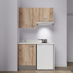 Kitchenette K01 - 120 cm avec emplacement frigo top et hotte - couleur bois - plan monobloc  bois évier à gauche