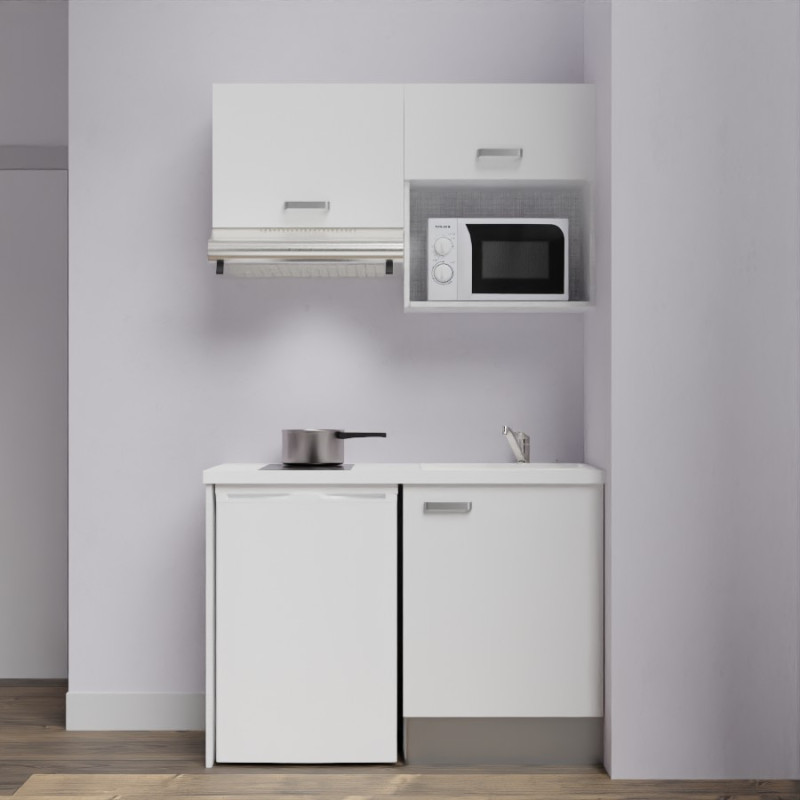 Kitchenette K02-PT - 120 cm meubles blanc, plan de travail blanc et évier blanc Kitchenette K02-PT - 120 cm meubles blanc, plan de travail blanc et évier blanc