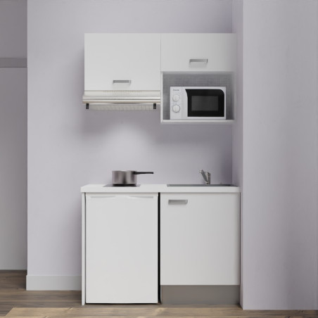 Kitchenette K02-PT - 120 cm meubles blanc, plan de travail blanc et évier gris