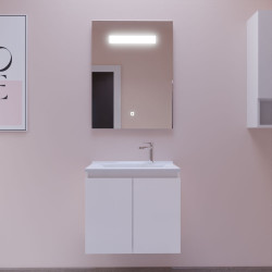 Meuble PROLINE 60 cm avec plan vasque en résine et miroir LED Elégance - Coloris blanc