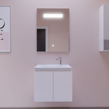 Meuble PROLINE 60 cm avec plan vasque en résine et miroir LED Elégance - Coloris blanc