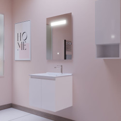 Meuble PROLINE 60 cm avec plan vasque en résine et miroir LED Elégance - Coloris blanc