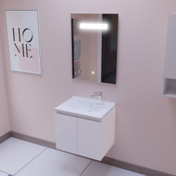 Meuble PROLINE 60 cm avec plan vasque en résine et miroir LED Elégance - Coloris blanc