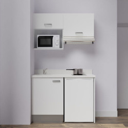 Kitchenette K02L - 120 cm avec plan monobloc, emplacement frigo, hotte et micro-ondes