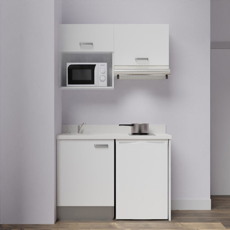 Kitchenette K02L - 120 cm avec plan monobloc, emplacement frigo, hotte et micro-ondes Kitchenette K02L - 120 cm avec plan monobloc, emplacement frigo, hotte et micro-ondes