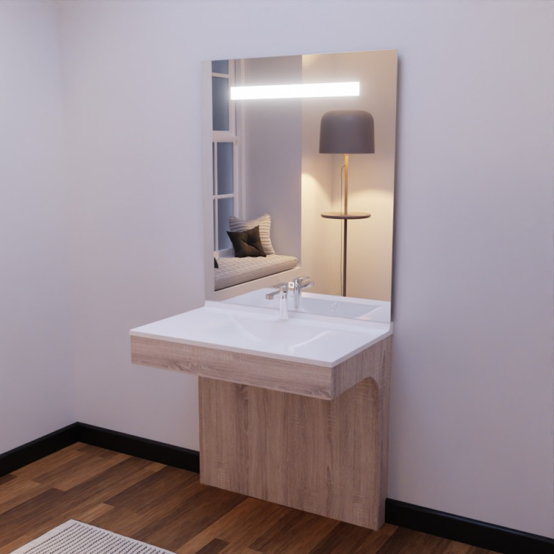 Meuble ALTEA 90 cm avec plan vasque et miroir led Elégance - Cambrian oak Meuble ALTEA 90 cm avec plan vasque et miroir led Elégance - Cambrian oak