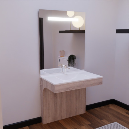 Meuble ALTEA 90 cm avec plan vasque et miroir led Elégance - Cambrian oak