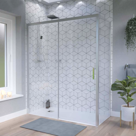 Paroi d'angle NERINA Access - Porte coulissante 160 cm + Retour fixe 80 cm - Profilé chromé