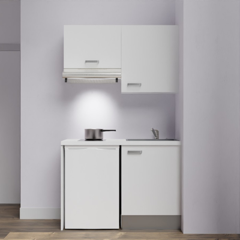 Kitchenette K01L-PT - 120 cm avec plan de travail blanc - évier gris - meubles blanc Kitchenette K01L-PT - 120 cm avec plan de travail blanc - évier gris - meubles blanc
