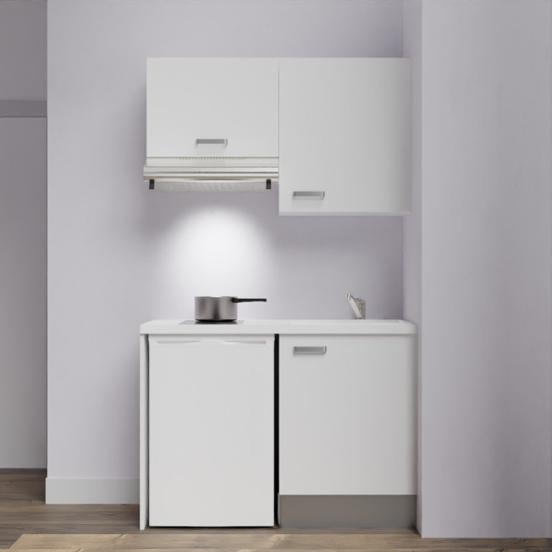 Kitchenette K01L-PT - 120 cm avec plan de travail blanc - évier blanc - meubles blanc Kitchenette K01L-PT - 120 cm avec plan de travail blanc - évier blanc - meubles blanc