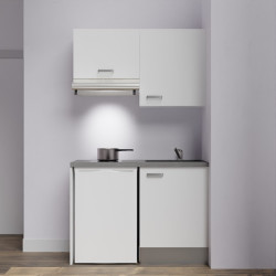 Kitchenette K01L-PT - 120 cm avec plan de travail gris - évier noir - meubles blanc