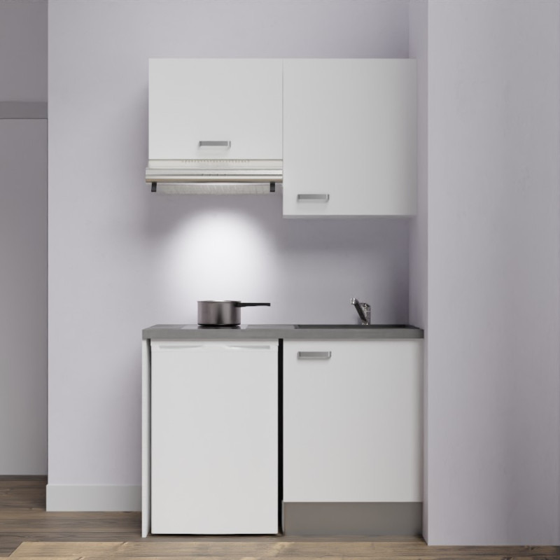 Kitchenette K01L-PT - 120 cm avec plan de travail gris - évier noir - meubles blanc Kitchenette K01L-PT - 120 cm avec plan de travail gris - évier noir - meubles blanc