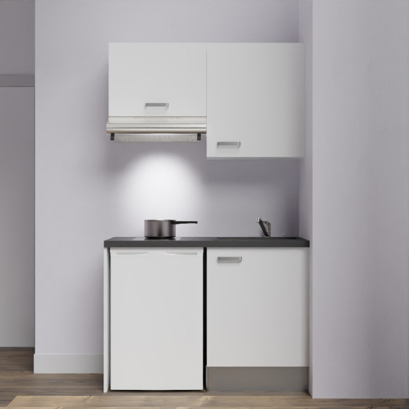 Kitchenette K01L-PT - 120 cm avec plan de travail noir - évier noir - meubles blanc Kitchenette K01L-PT - 120 cm avec plan de travail noir - évier noir - meubles blanc
