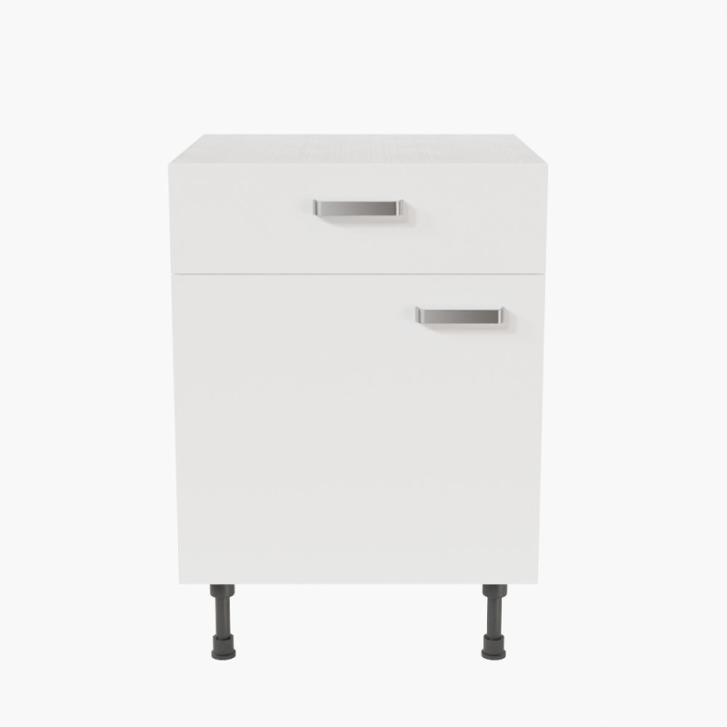 Meuble de cuisine bas - 1 porte + 1 tiroir - 60 cm - Blanc Meuble de cuisine bas - 1 porte + 1 tiroir - 60 cm - Blanc