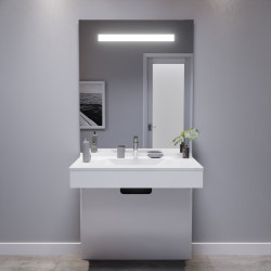 Meuble salle de bain PMR EPURE 90 cm blanc avec plan vasque et miroir led Elégance ht105