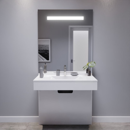 Meuble salle de bain PMR EPURE 90 cm blanc avec plan vasque et miroir led Elégance ht105