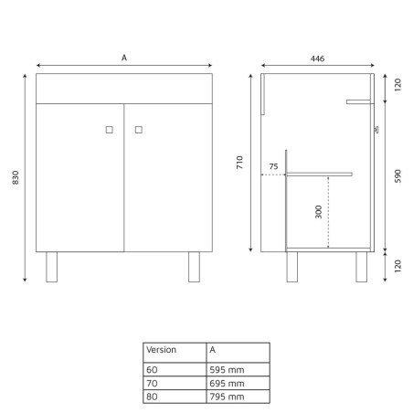 Meuble salle de bain ECOLINE 60 cm avec plan vasque en céramique - Blanc brillant