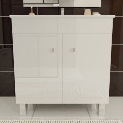 Meuble salle de bain ECOLINE 80 cm avec plan vasque en céramique - Blanc brillant
