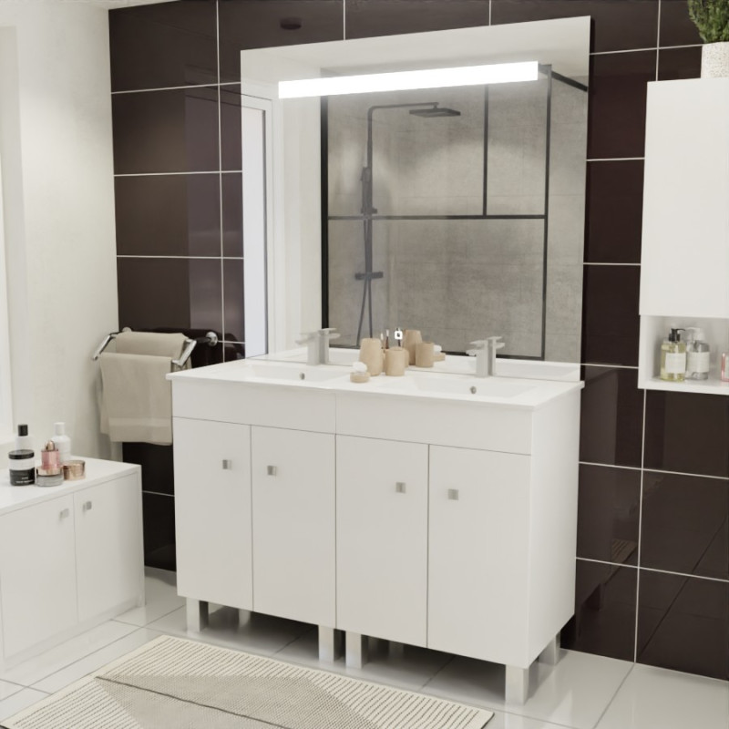 Meuble ECOLINE 120 cm avec plan vasque et miroir Elégance ht105- Blanc brillant Meuble ECOLINE 120 cm avec plan vasque et miroir Elégance ht105- Blanc brillant