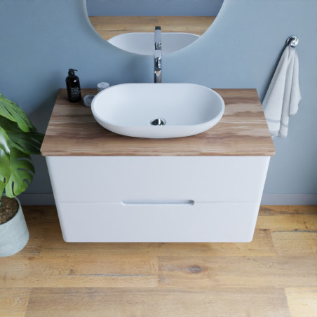 Meuble salle de bain avec vasque à poser KLASS 100 cm - Blanc et Bois