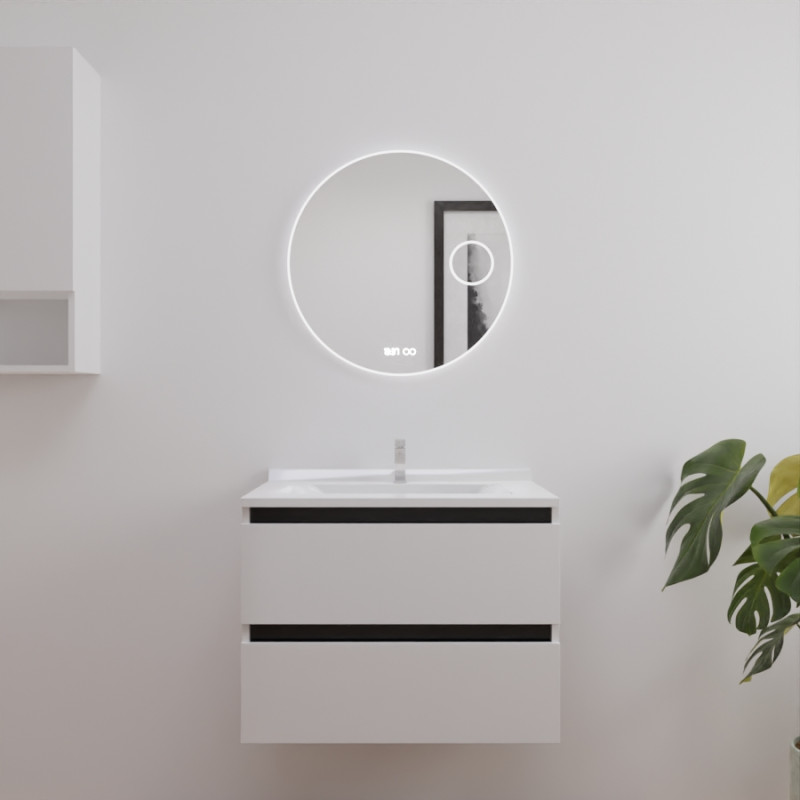 Meuble salle de bain ARLEQUIN 70 cm blanc, traverses noires, plan vasque blanc + Miroir Rondinara Meuble salle de bain ARLEQUIN 70 cm blanc, traverses noires, plan vasque blanc + Miroir Rondinara