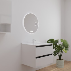 Meuble salle de bain ARLEQUIN 70 cm blanc, traverses noires, plan vasque blanc + Miroir Rondinara