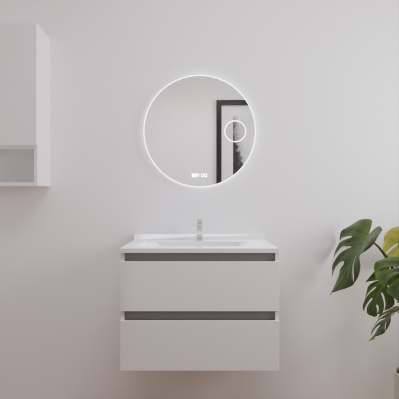 Meuble salle de bain ARLEQUIN 70 cm blanc, traverses grises, plan vasque blanc + Miroir Rondinara Meuble salle de bain ARLEQUIN 70 cm blanc, traverses grises, plan vasque blanc + Miroir Rondinara