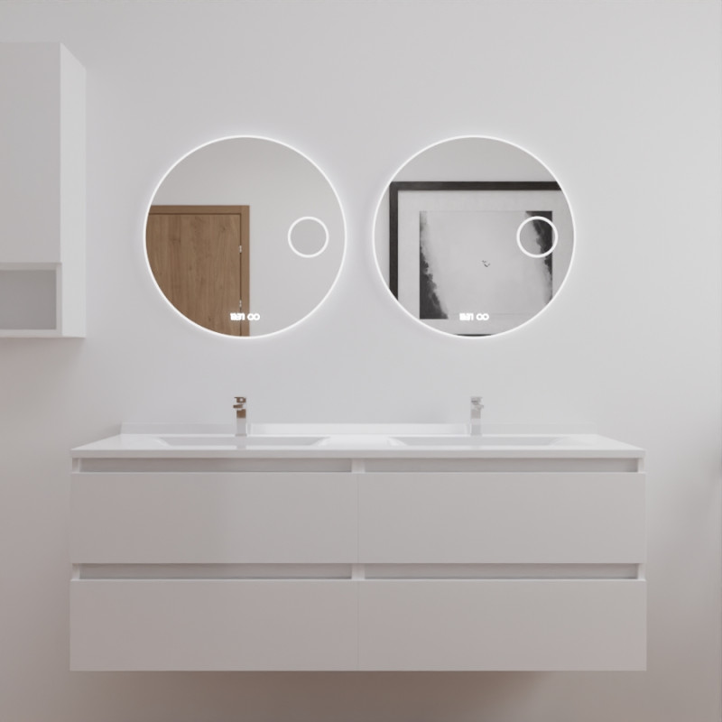 Meuble double vasque 140 cm ARLEQUIN blanc, traverses blanches, plan vasque blanc avec miroir Rondinara Meuble double vasque 140 cm ARLEQUIN blanc, traverses blanches, plan vasque blanc avec miroir Rondinara