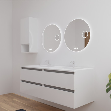 Meuble double vasque 140 cm ARLEQUIN blanc, traverses grises, plan vasque blanc avec miroir Rondinara 