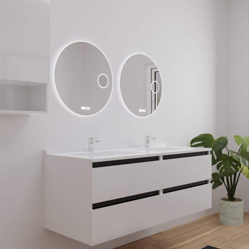 Meuble double vasque 140 cm ARLEQUIN blanc, traverses noires, plan vasque blanc avec miroir Rondinara Meuble double vasque 140 cm ARLEQUIN blanc, traverses noires, plan vasque blanc avec miroir Rondinara